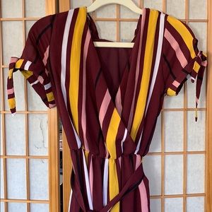 Maroon striped wide leg jump suit